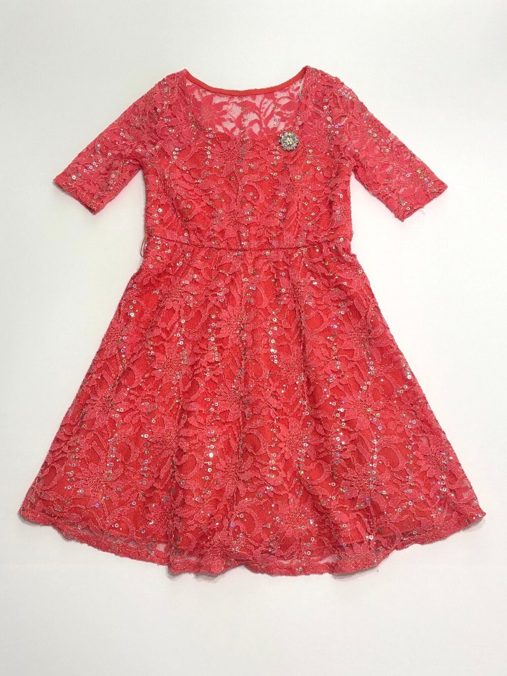 My Michelle Girls' Coral Sequin Lace Skater Dress Size 8